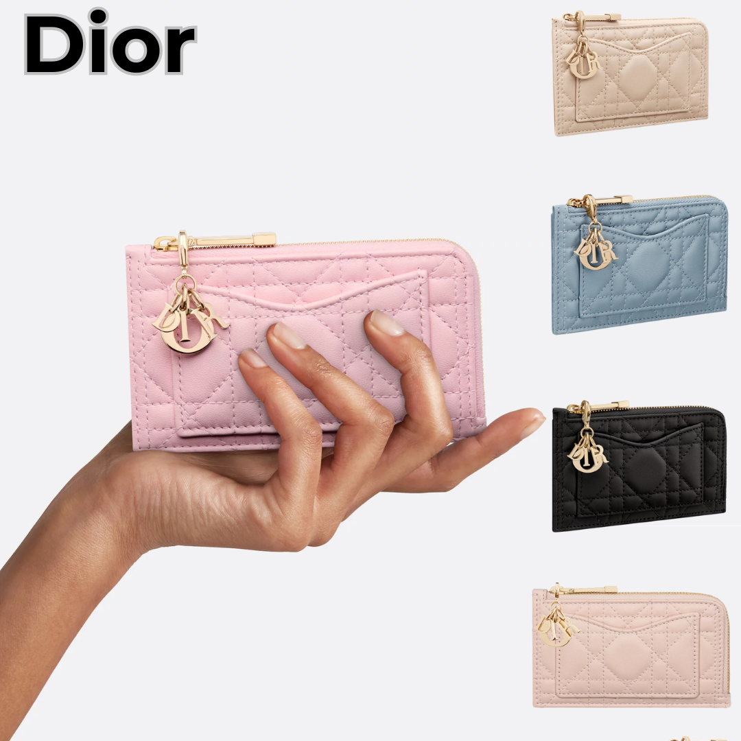 ディオール 　Lady Dior Cosmos ジップ カードホルダー　カナージュ ラムスキン